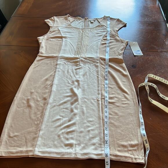 Ambar Beige & Tan Studded Knit Dress NWT Bodycon Woman Size Large Cap Sleeve - Picture 9 of 9